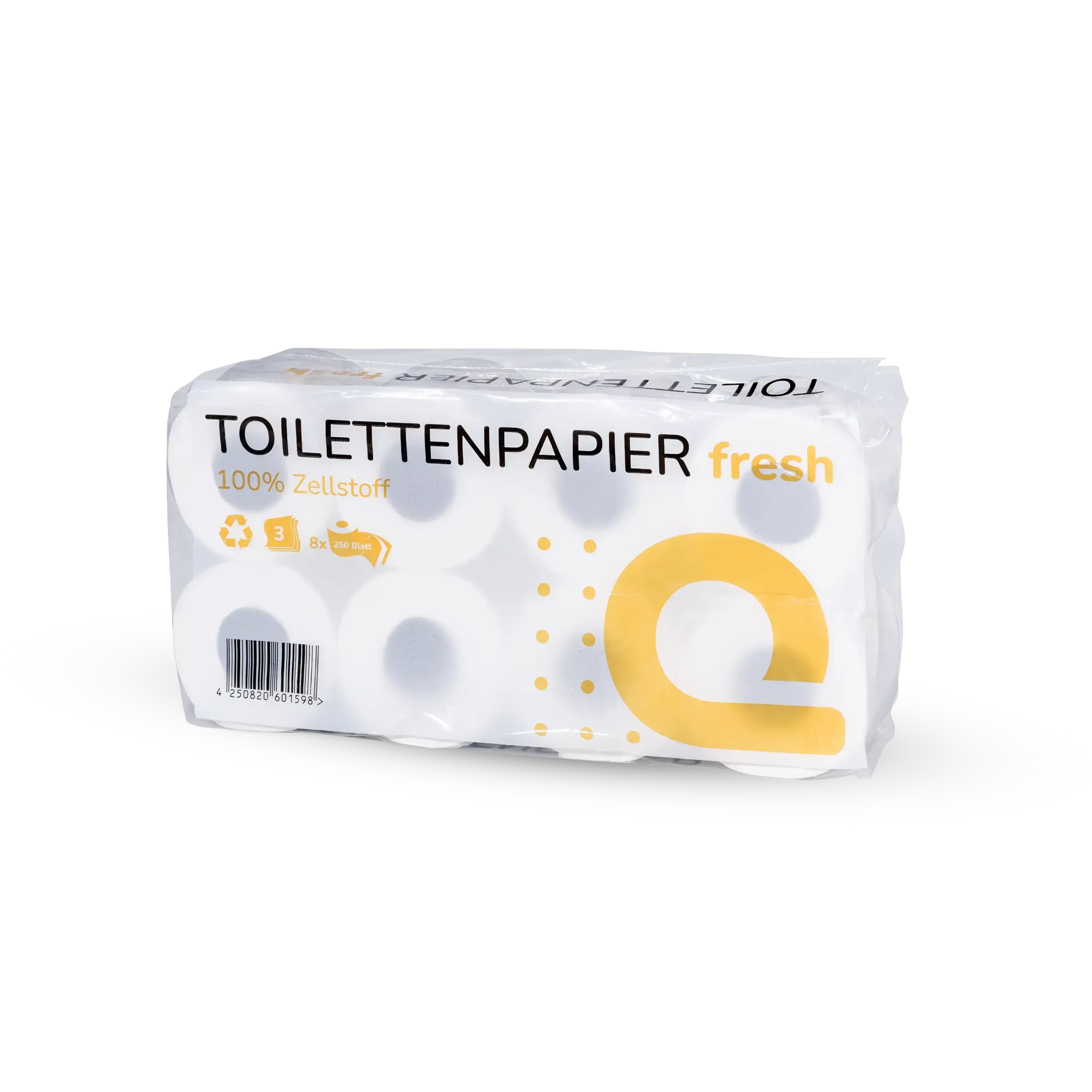 Einzelverpackung von 8 Rollen Toilettenpapier 3-lagig aus Zellstoff von Klopilot
