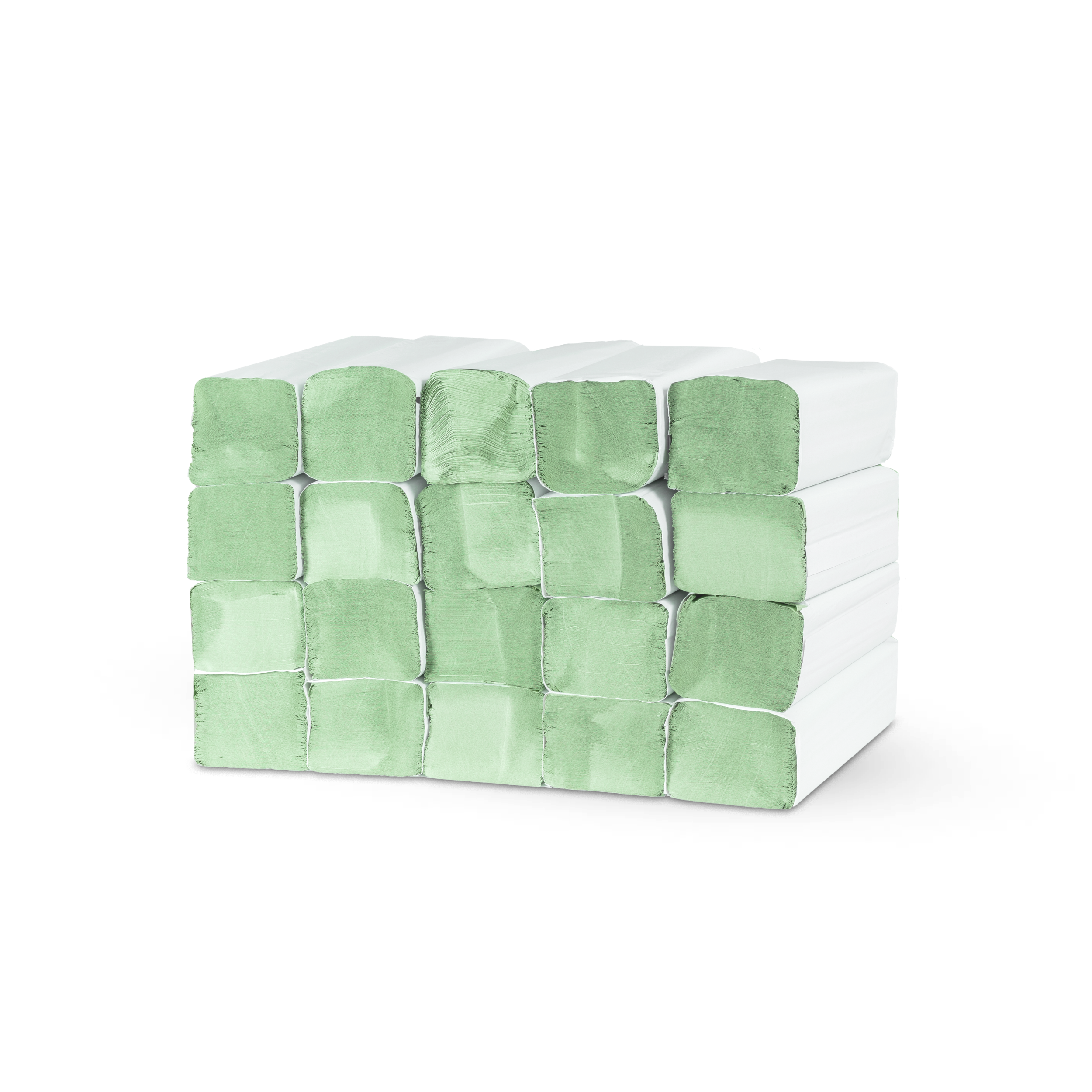 Ein Stapel mit 20 Banderolen Falthandtüchern 2-lagig V-Falz in Grün