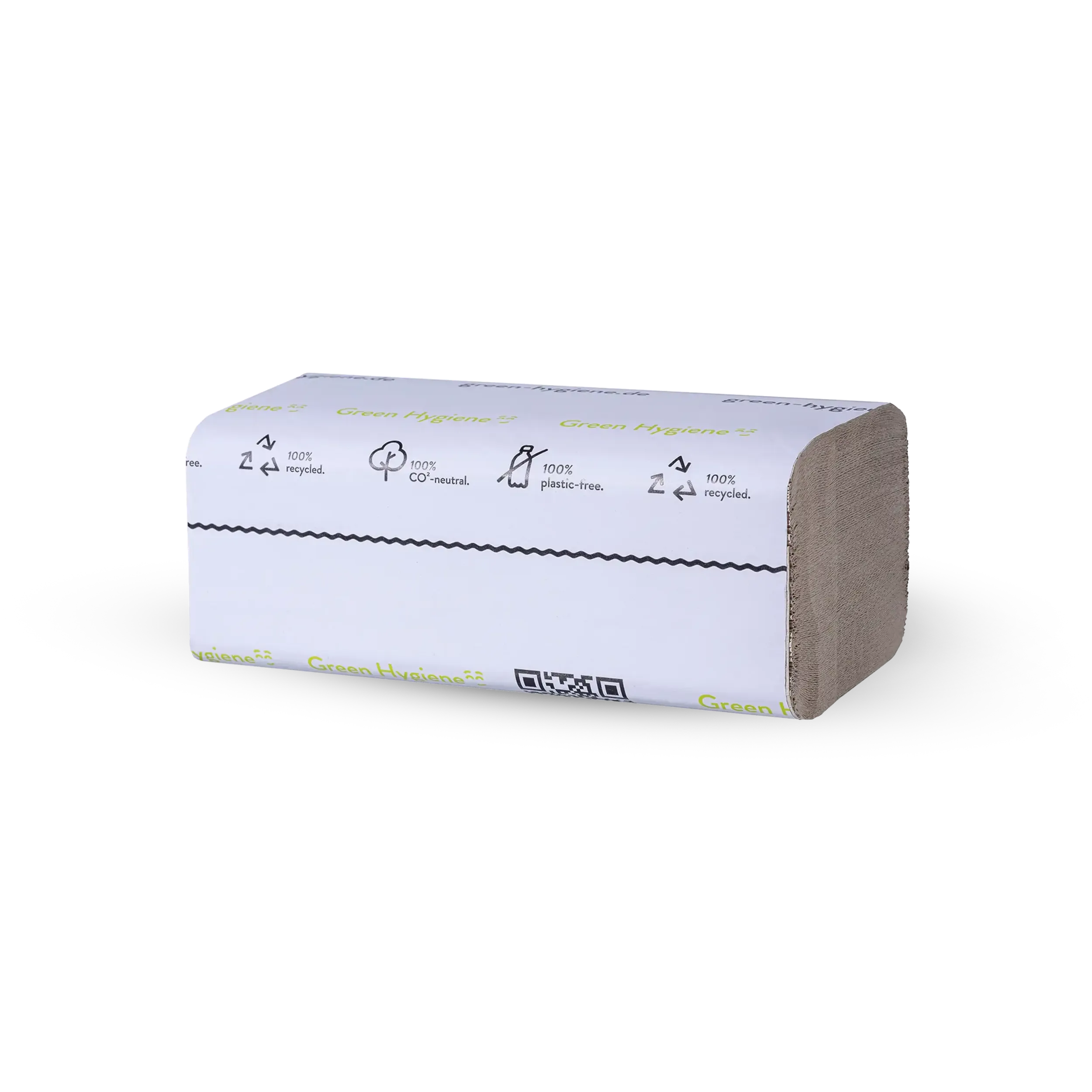 Ein Stapel Falthandtücher Green Hygiene Falk mit Banderole